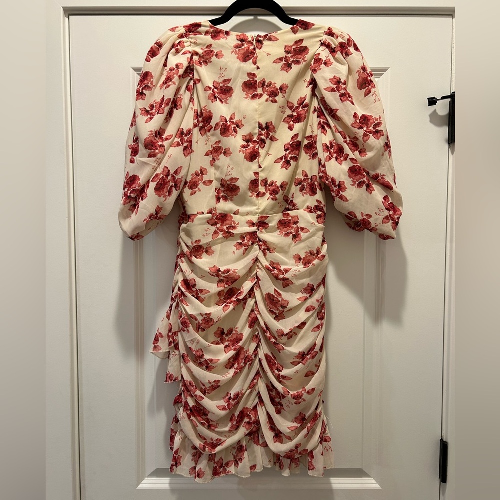 NWT Nasty Gal Floral Puff Sleeve Ruched Mini Dress Rose Floral Sz US 8 - Picture 8 of 8